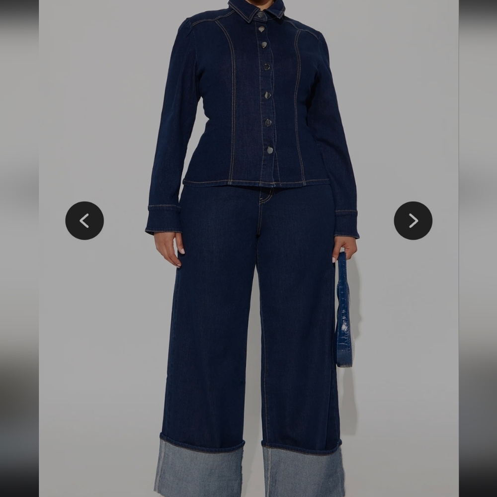 NWT Denim Wide Leg 2 piece Pant Set - Dark Wash 1X